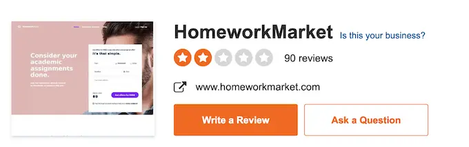 homeworkmarket.com rating on sitejabber is low