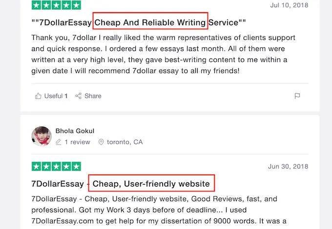 7dollaressay.com reviews on Trustpilot are fake