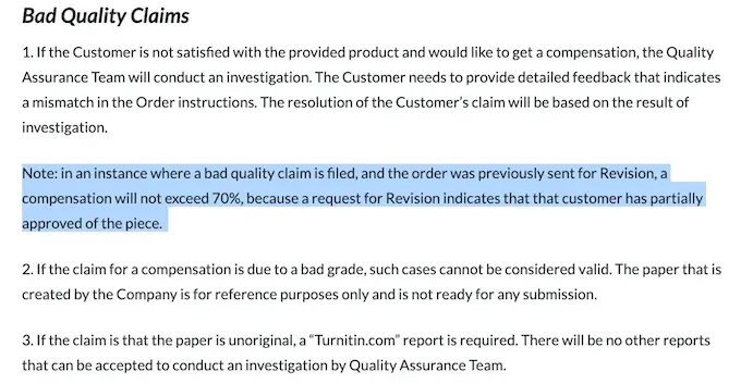 details about refund policy regarding bad quality