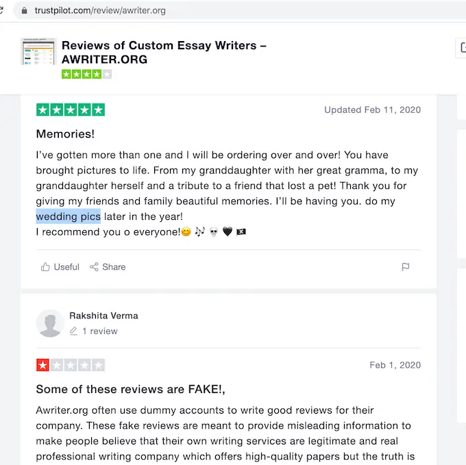 trash review about awriter on trustpilot