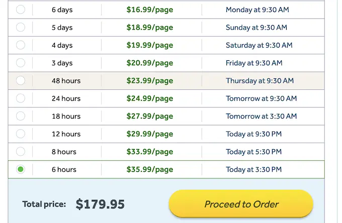 boomessays.com pricing table