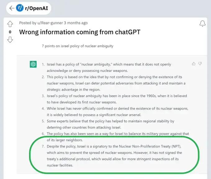 wrong information coming from ChatGPT