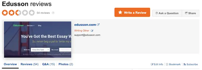 half of edusson reviews on sitejabber are negative