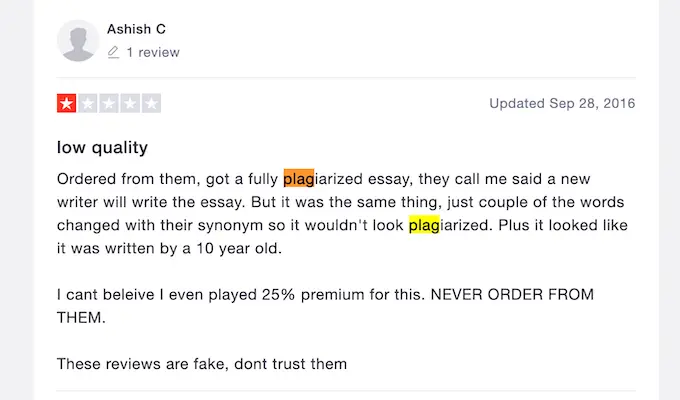 essaythinker.com review about plagiarism on trustpilot