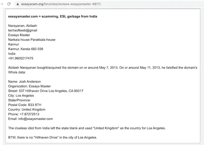 info about essaywritersworld.com on essayscam