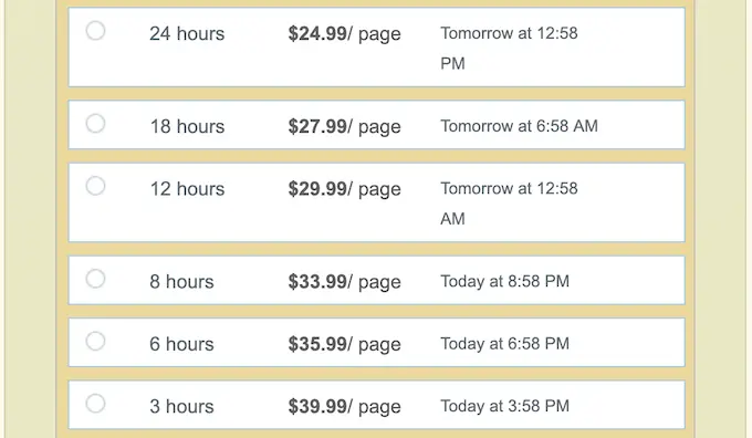premieressay.com pricing table