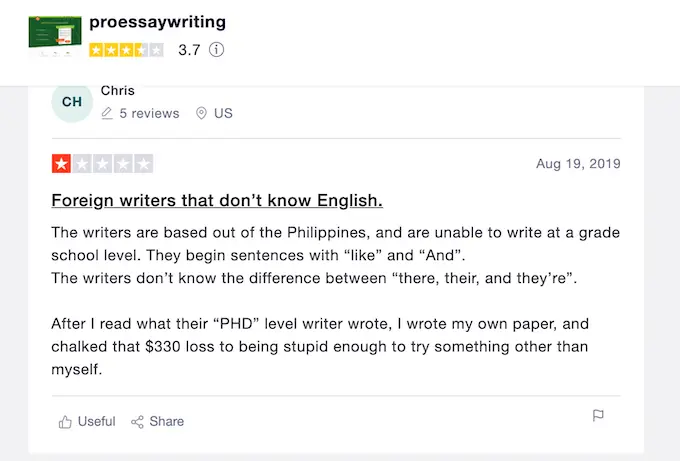 proessaywriting.com lacks of real reviews