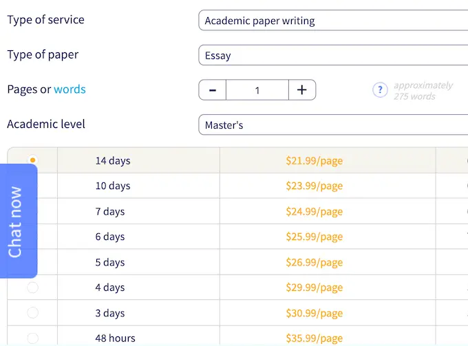 ukwritings.com pricing