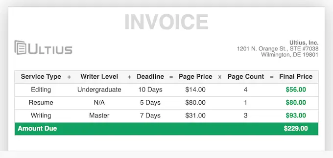 ultius.com invoice sample