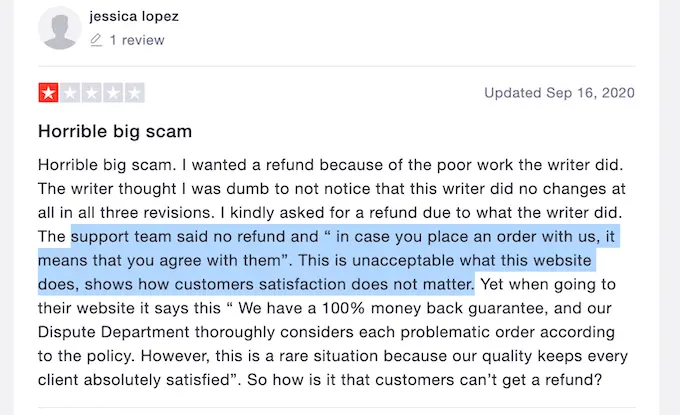 negative review about writemyessays.net on trustpilot